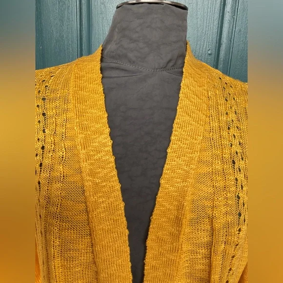 NWT Love Ellie Two Pocket Sunny Yellow Open Front Cardigan Textured Knit, Large - Picture 12 of 13